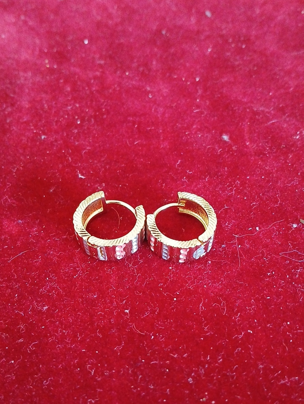 Gold-Tone Textured Huggie Hoop Earrings with Silver Accents